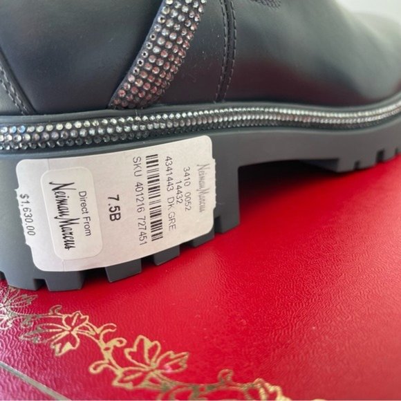 NEW Rene Caovilla Women's Grey Cleo Combat Biker Booties 37.5 7.5 - Picture 6 of 10